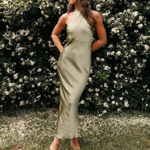 NWT Petal & Pup Olive Green Grasie Halter Midi Dress